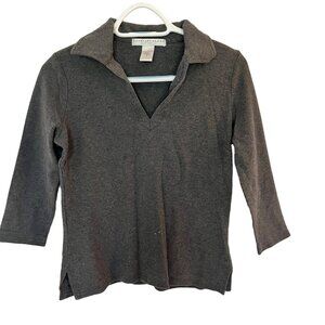 Geoffrey Beene Sport Grey 3/4 Sleeve V-Neck Shirt Top Sz S